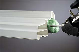 Bio Foam core being injected into a window frame during manufacturing