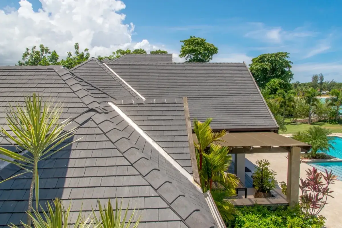 Lakeside home with an Enviroshingle Aged Cedar roof