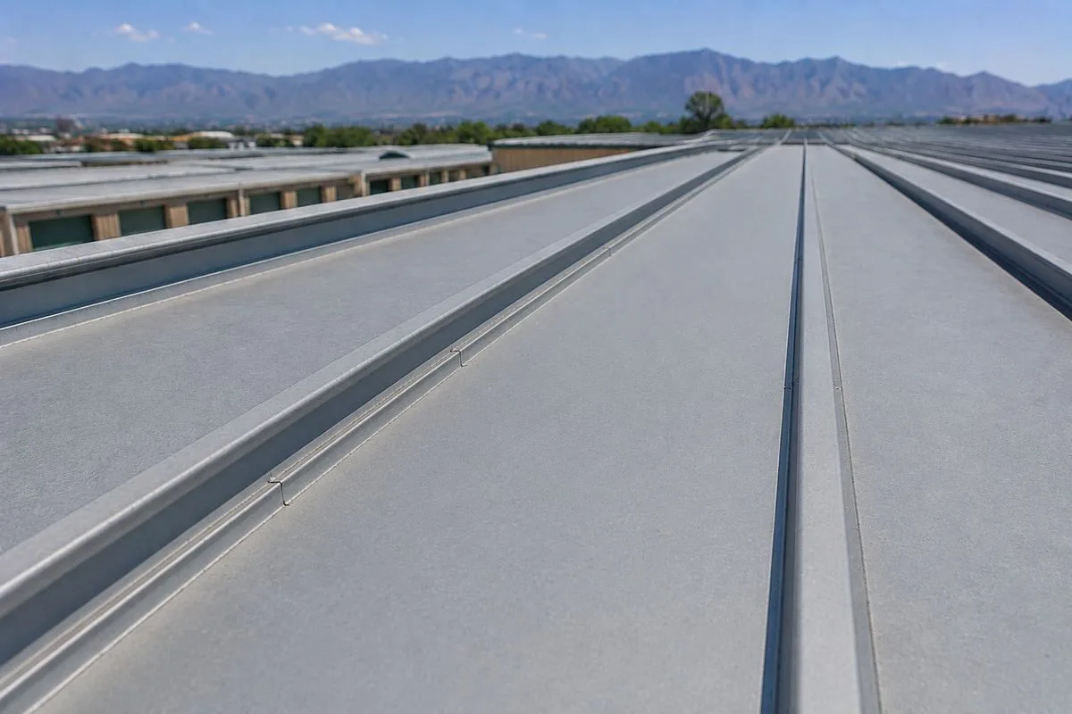 Clean standing-seam metal roof panel with no rust