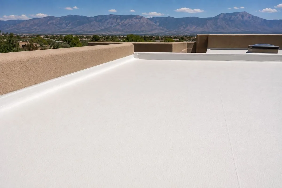 Coated flat roof draining properly with no standing water