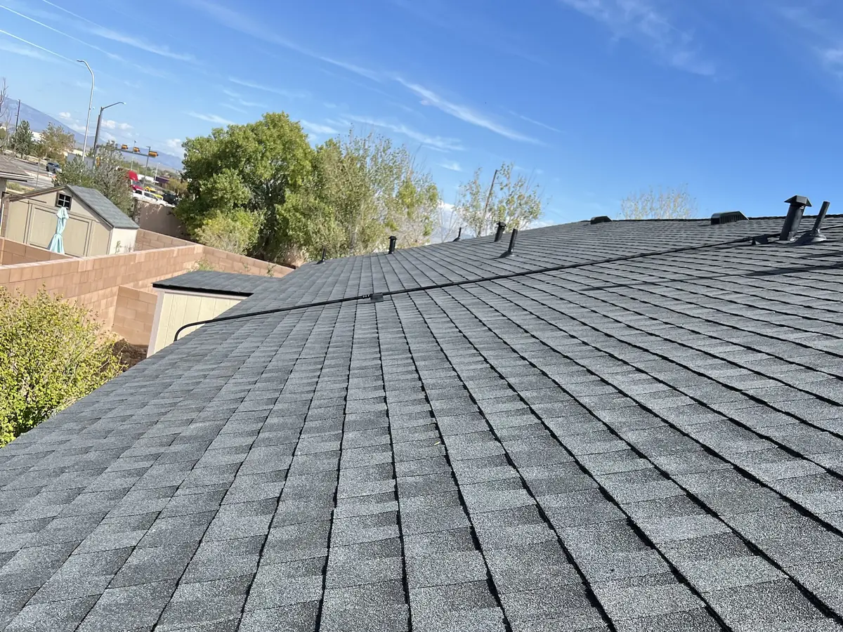 Finished GAF Timberline NS architectural shingles in Charcoal on a Los Lunas roof replacement