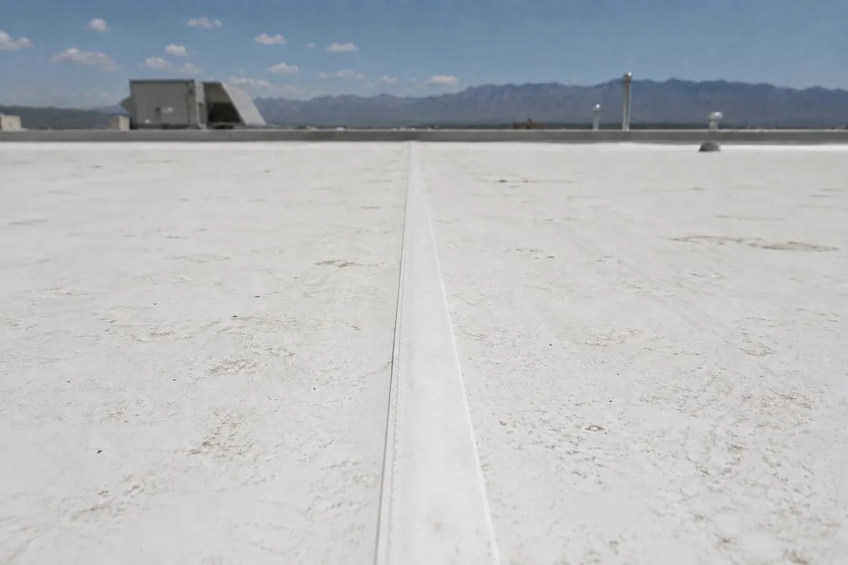 TPO membrane roof with a fully sealed, heat-welded seam