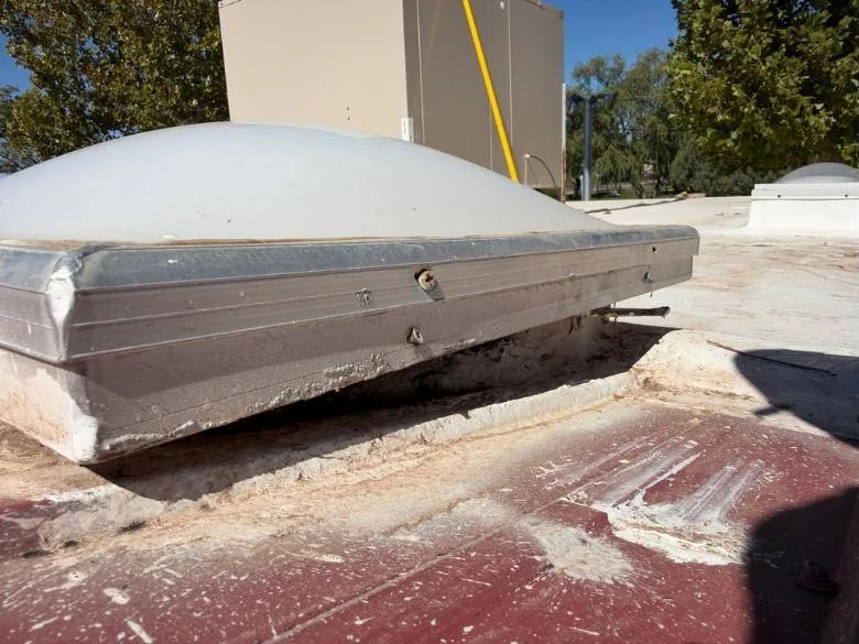 Skylight curb and coating wear on a flat roof