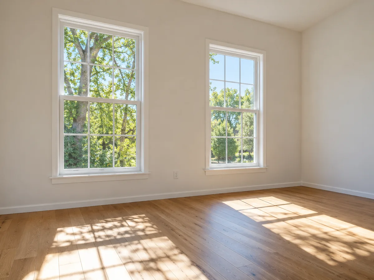 Pair of double hung windows in a sunny empty room (representative image)