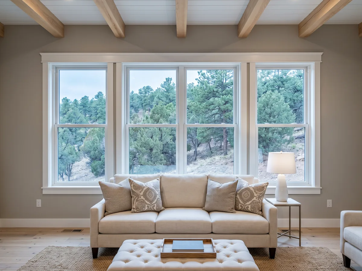 Row of double hung windows in a living room (representative image)
