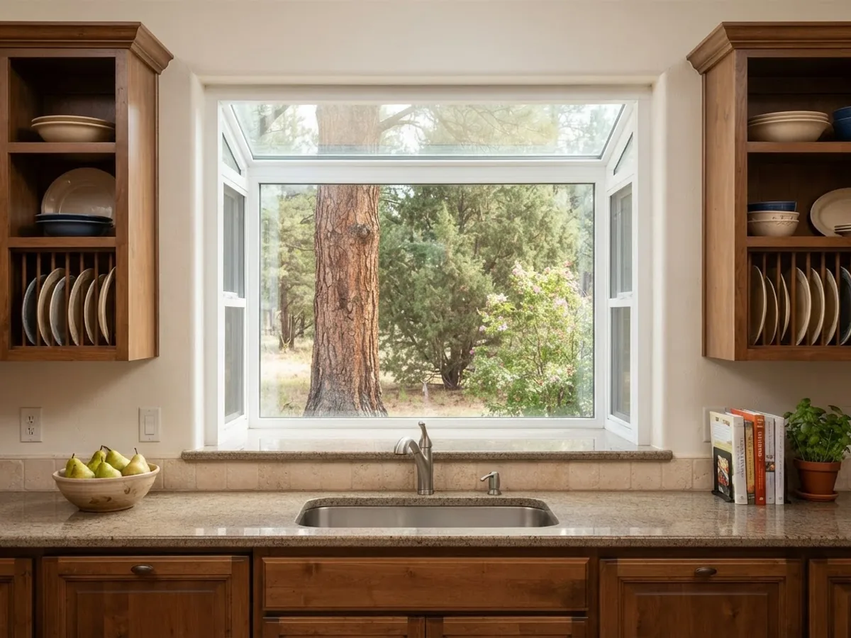 Garden window over a kitchen sink (representative image)